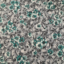 Load image into Gallery viewer, Original 1940's or 1950's Grey, White, Black and Blue Floral Cotton Dressmaking Fabric - 37" x 108"
