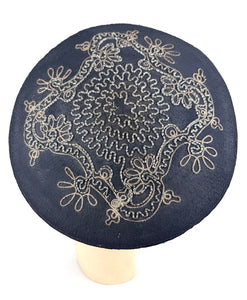 Original 1940's Midnight Blue Fine Straw Beret With Soutache and Glass Beading