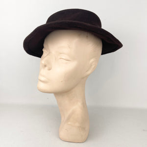 Original 1940’s Chocolate Brown Felt Hat with Grosgrain Trim