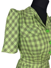Load image into Gallery viewer, Original 1930's or 1940's Petite Fit Green and Grey Check Fine Wool Belted Day Dress - Bust 32 33
