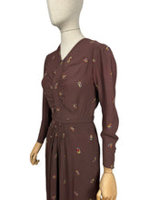 Load image into Gallery viewer, Original 1930’s Chocolate Brown Long Sleeved Crepe Day Dress with Button Back and Original Belt - Bust 34 36
