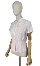 Load image into Gallery viewer, Original 1950&#39;s Baby Pink Fine Cotton Blouse with White Embroidery - Bust 36 *

