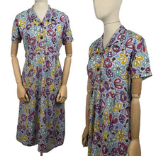 Load image into Gallery viewer, Original 1940’s 1950’s Bright Floral Cotton Summer Dress in Blue, Pink, Purple, Yellow and Turquoise - Bust 34 36 *
