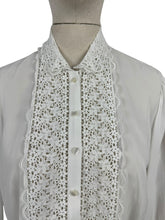 Load image into Gallery viewer, Vintage 1970&#39;s 1980&#39;s White Chiffon Blouse with Lace Bodice and Cuff Trim - Bust 38 40
