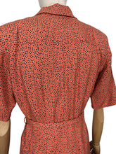 Load image into Gallery viewer, Original 1940&#39;s Belted Heavy Linen Day Dress in Orange, Black and White with Glass Button Detail - Bust 28
