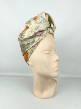 Load image into Gallery viewer, Original 1950&#39;s Floral Scarf in Orange and Purple - Great Headscarf for a Turban
