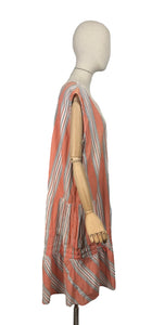 Original 1920's Volup Stripe Cotton and Lace Dress in White, Black and Orange - Bust 46
