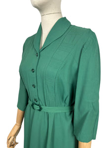 Original 1940’s Green Cotton Belted Day Dress - Bust 38 40