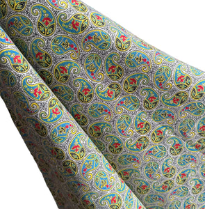 Original 1930's 1940's White, Black, Blue, Red and Yellow Paisley Print Cotton Dressmaking Fabric - 34" x 176"