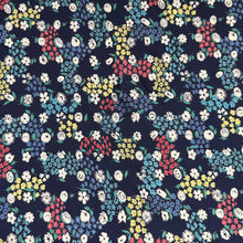 Load image into Gallery viewer, Original 1940&#39;s Blue Crepe Dressmaking Fabric with Floral Print in Red, Green, White and Yellow - 35&quot; x 90&quot; *
