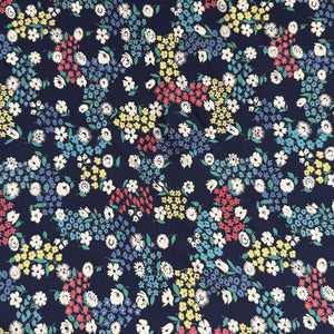 Original 1940's Blue Crepe Dressmaking Fabric with Floral Print in Red, Green, White and Yellow - 35" x 90" *