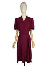 Load image into Gallery viewer, Original 1940's Burgundy Crepe and Velvet Belted Day Dress - Bust 36 38
