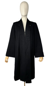 Original 1940's Black Worsted Wool Edge to Edge Coat by Jaypee - Bust 38 40 *