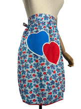 Load image into Gallery viewer, Original 1940's Feed Sack Apron - Red, White and Blue Base with Red and Blue Heart Pockets
