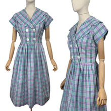 Load image into Gallery viewer, Original 1950’s Carolyn North Purple and Green Plaid Day Dress - Bust 36
