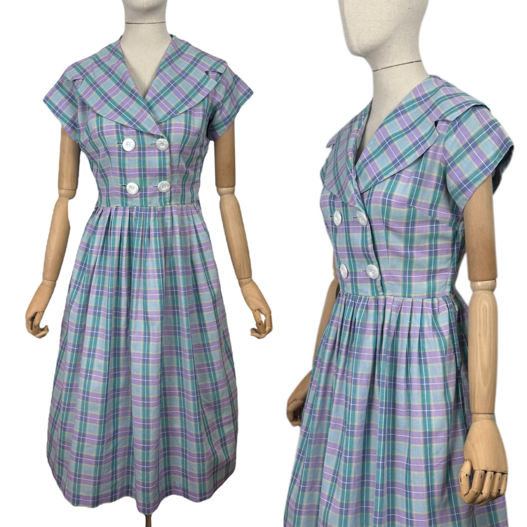 Original 1950’s Carolyn North Purple and Green Plaid Day Dress - Bust 36