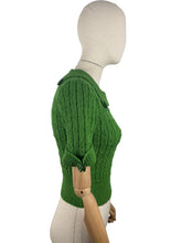 Load image into Gallery viewer, 1930&#39;s Reproduction Pretty Wool Knit with a Neat Collar and Button Detail in Green - Bust 34 36
