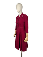 Load image into Gallery viewer, Original 1940’s Rich Red Wool Belted Day Dress with White Trim - Bust 34 36
