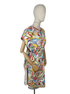 Original 1950's Bright Novelty Print Towelling Beach Cover Up With Tourist Destinations