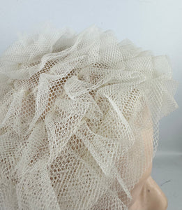 Original 1950's Ivory Mesh Ruffle Hat - Sweet Little Net Hat