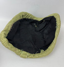 Load image into Gallery viewer, Original 1950&#39;s Green and Gold Stripe Textured Fabric Hat with Loop Trim

