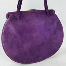 Load image into Gallery viewer, Original 1940's Purple Suede Handbag with Gold-tone Clasp *
