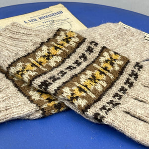 Vintage Pure Wool Fair Isle Gloves in Brown, Cream and Orange *