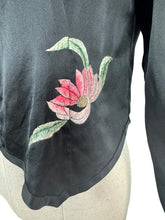 Load image into Gallery viewer, Original 1930’s Inky Black Silk Evening Jacket with Pink and Green Floral Embroidery - Bust 34 35
