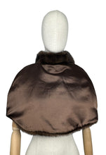 Load image into Gallery viewer, Original 1950&#39;s Faux Fur Dark Brown Evening Cape with Satin Lining and Bow Trim
