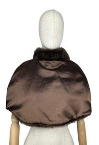 Original 1950's Faux Fur Dark Brown Evening Cape with Satin Lining and Bow Trim