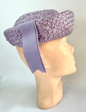 Load image into Gallery viewer, Original 1950's Lilac Straw Hat with Upturned Brim and Grosgrain Trim *
