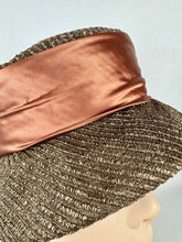 Load image into Gallery viewer, Original Late 1950's Hat in Bronze and Rust with Wide Satin Ribbon Trim *
