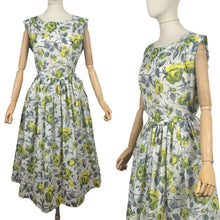Load image into Gallery viewer, Original 1950's St Michael Classic Nylon Day Dress with Grey and Yellow Roses Print - Bust 40 *
