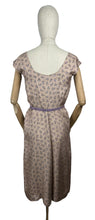 Load image into Gallery viewer, Original 1950&#39;s Pure Silk Squirrel Novelty Print Belted Wiggle Dress in Taupe and Purple - Bust 36
