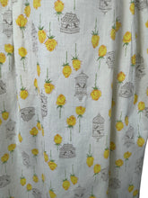 Load image into Gallery viewer, Original 1950&#39;s Yellow, Green and Brown Novelty Print Sleeveless Belted Day Dress with Roses, Birds and Birdcage Print - Bust 38
