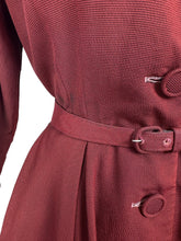 Load image into Gallery viewer, Original Late 1940&#39;s New Look &#39;A Leslie Fay Original&#39; Belted Rust Day Dress - Bust 38
