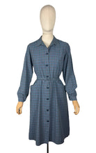 Load image into Gallery viewer, Original 1940’s 1950's Blue, Red, Pink and Green Plaid Cotton Long Sleeved Belted Chore Dress with Pockets - Bust 38
