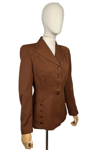 Original 1940's American Warm Brown Wool Jacket - Bust 36 38