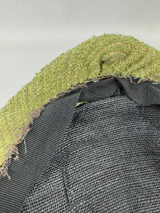 Original 1950's Green and Gold Stripe Textured Fabric Hat with Loop Trim