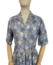 Load image into Gallery viewer, Original 1940&#39;s CC41 Heavy Linen Day Dress in Blue, Black and White - Bust 34
