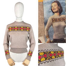 Load image into Gallery viewer, Reproduction 1950&#39;s Hand Knitted Fair Isle Long Sleeved Jumper in Pure Wool - Bust 36 38
