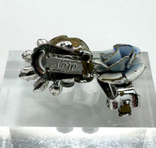 Load image into Gallery viewer, Original 1950&#39;s Mid Century Clip on Earrings by Coro - Blue and Green Enamel Roses
