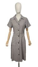 Load image into Gallery viewer, Vintage White and Brown Gingham Day Dress with Large Patch Pocket - Bust 37 38

