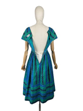 Load image into Gallery viewer, Original 1950's Teena Paige Black, Blue and Green Stripe Cotton Day Dress with Velvet Bow Trim - Bust 34 *

