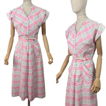 Load image into Gallery viewer, Original 1950's Penney's of Brentwood White, Pink, Blue and Green Plaid Belted Cotton Day Dress - Bust 38
