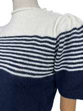 Load image into Gallery viewer, Reproduction 1940&#39;s Striped Jumper in Midnight Blue and White with Full Puff Sleeves - Bust 34 36
