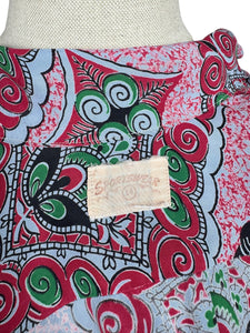 Original 1940's Vibrant Rayon 'SPORTSWEAR' Blouse in Pink, Red, Green and White - Bust 32 34