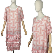 Load image into Gallery viewer, Original 1920's Volup Fine Cotton Lawn Two Tone Pink Floral Day Dress with Ruffles - Bust 46 *
