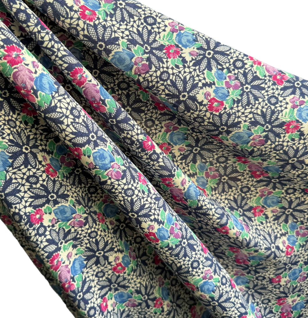 Original 1940's Floral Crepe White, Blue, Pink and Green Dressmaking Fabric - 34