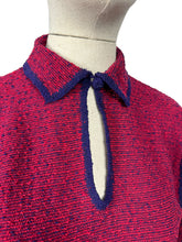 Load image into Gallery viewer, Original 1940&#39;s 1950&#39;s Brittany Club Sports Clothes by Marinette Three Piece Knit Set in Cranberry Red and French Navy Boucle Wool - Bust 36 38
